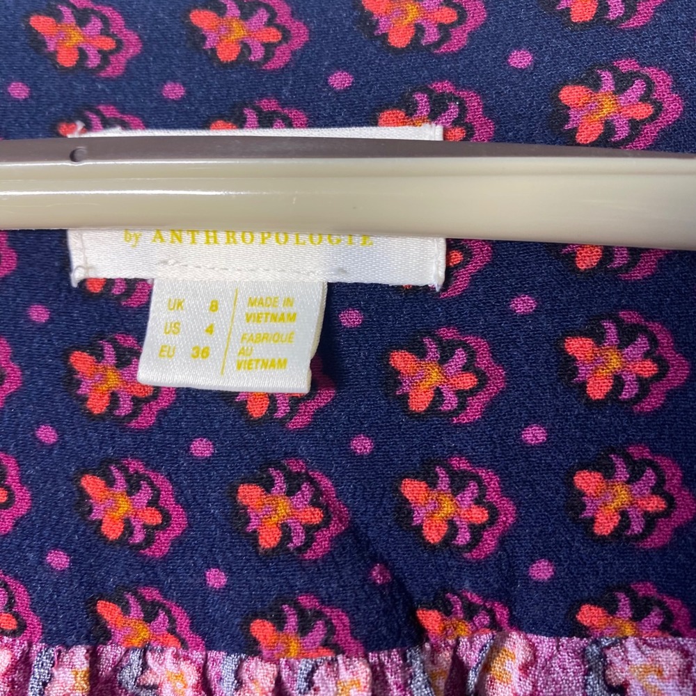 Anthropologie MAEVE Floral  Wrap Top Magenta Navy‎ Long Sleeve  Size 4 - Picture 5 of 8